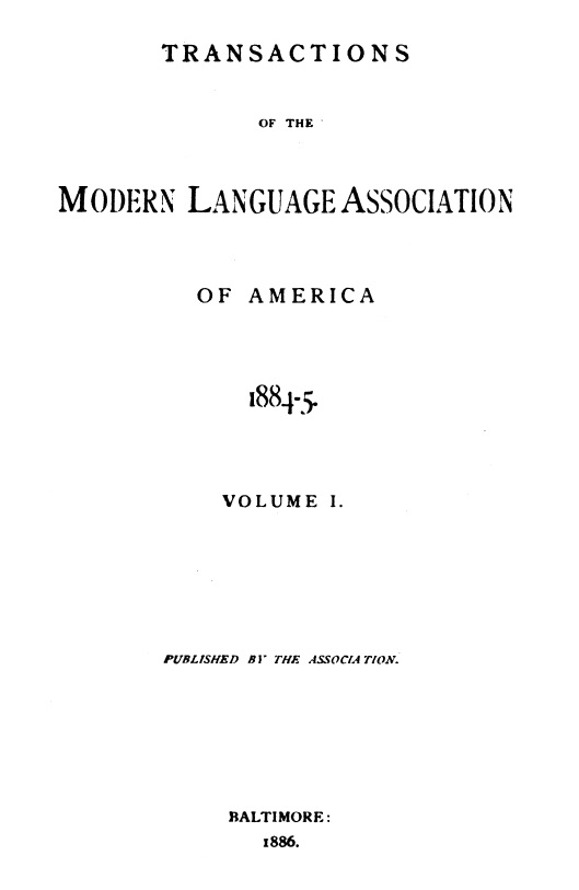 Transactions of the Modern Language Association of America